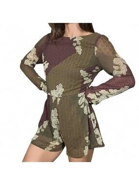 4SI3NNA Multicoloured Patchwork Long-Sleeve Romper with Zip Up Back